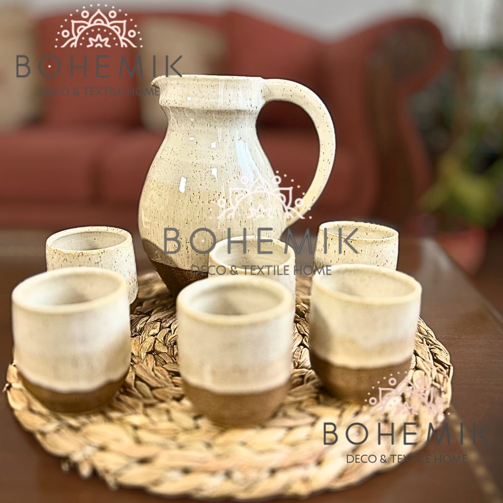 Set Jarra y seis Vasos Ceramica para Pisco Sour Café Tierra