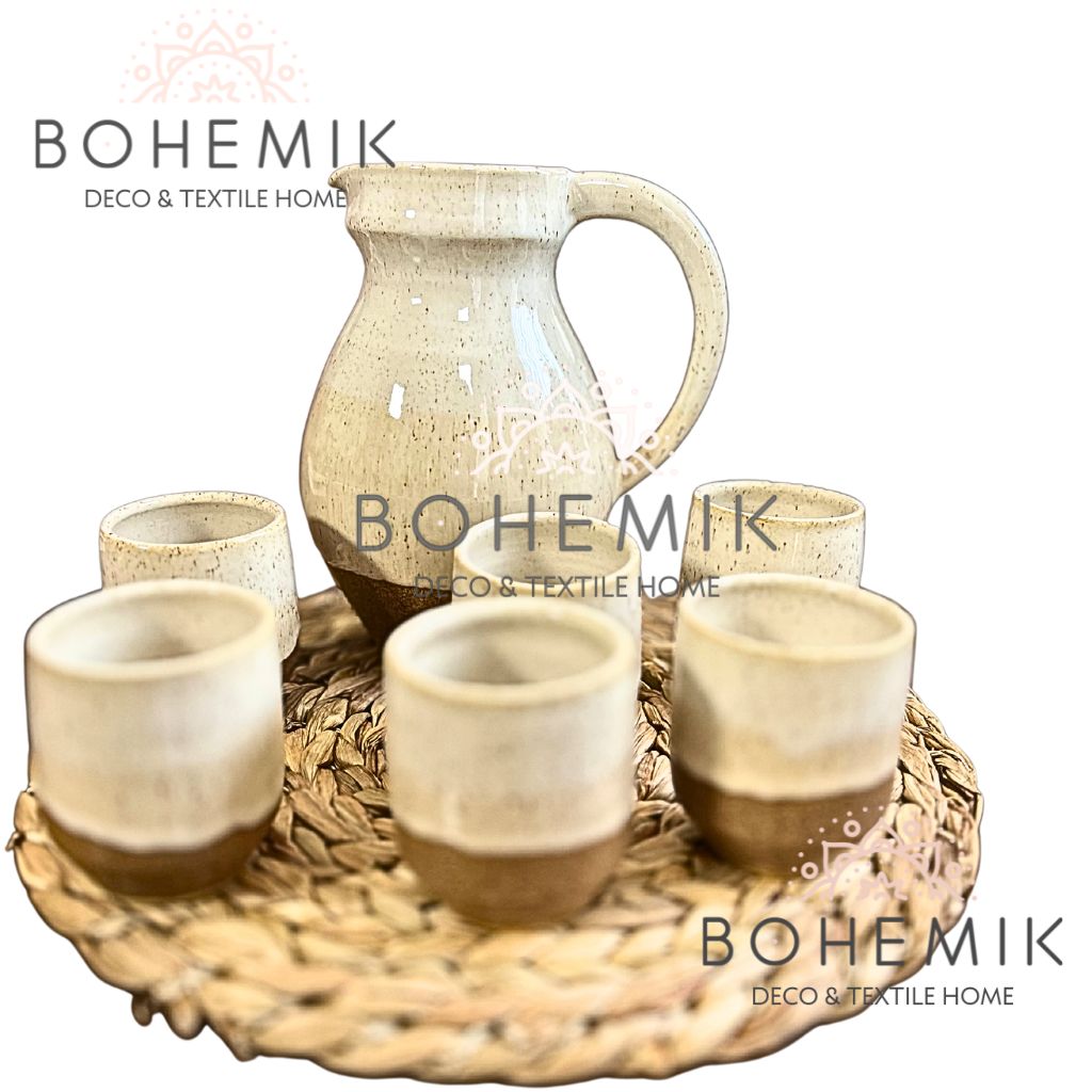 Set Jarra y seis Vasos Ceramica para Pisco Sour Café Tierra