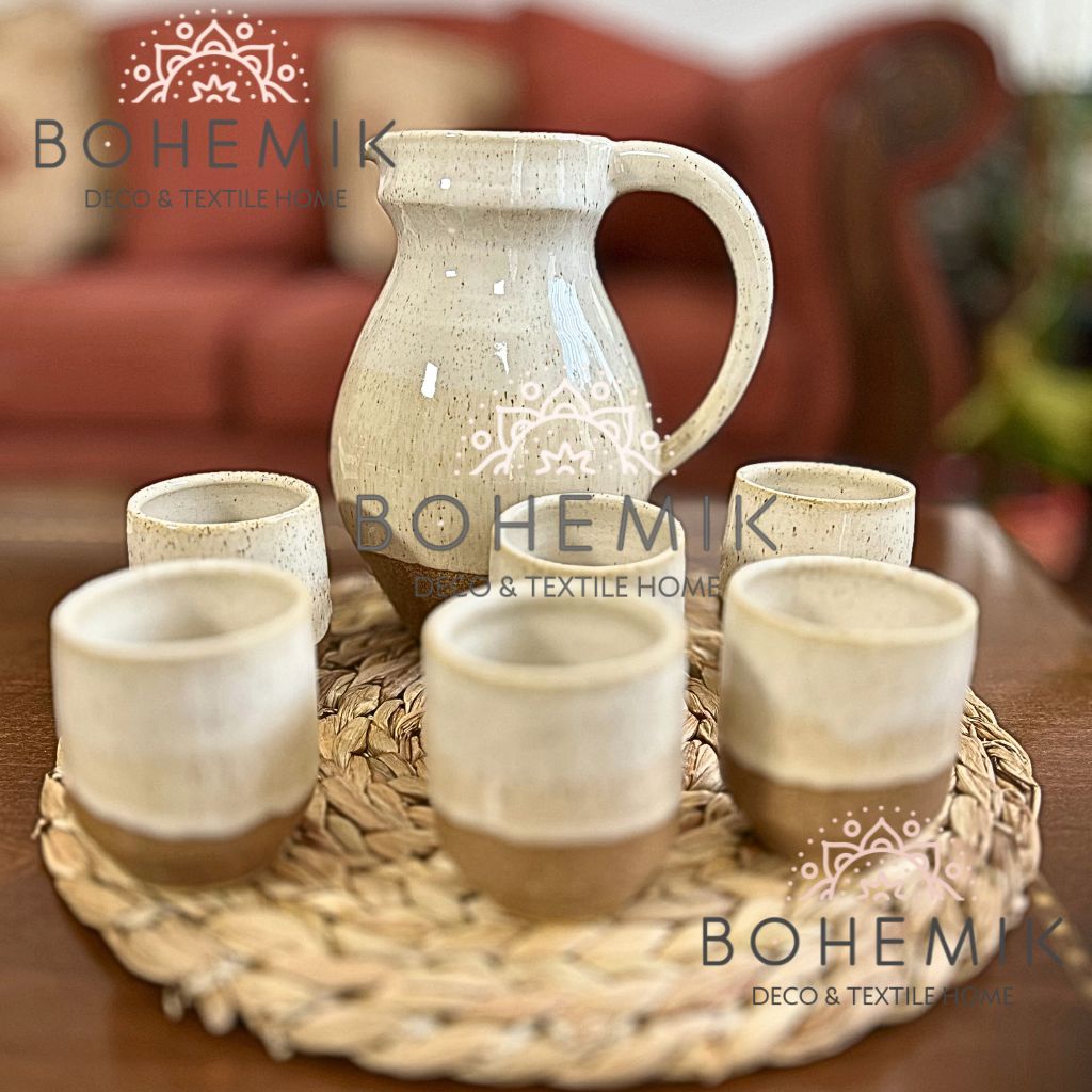 Set Jarra y seis Vasos Ceramica para Pisco Sour Café Tierra