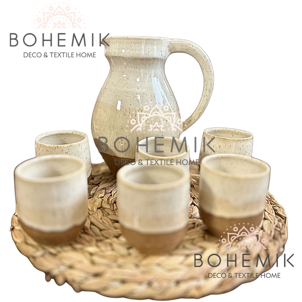Set Jarra y seis Vasos Ceramica para Pisco Sour Café Tierra