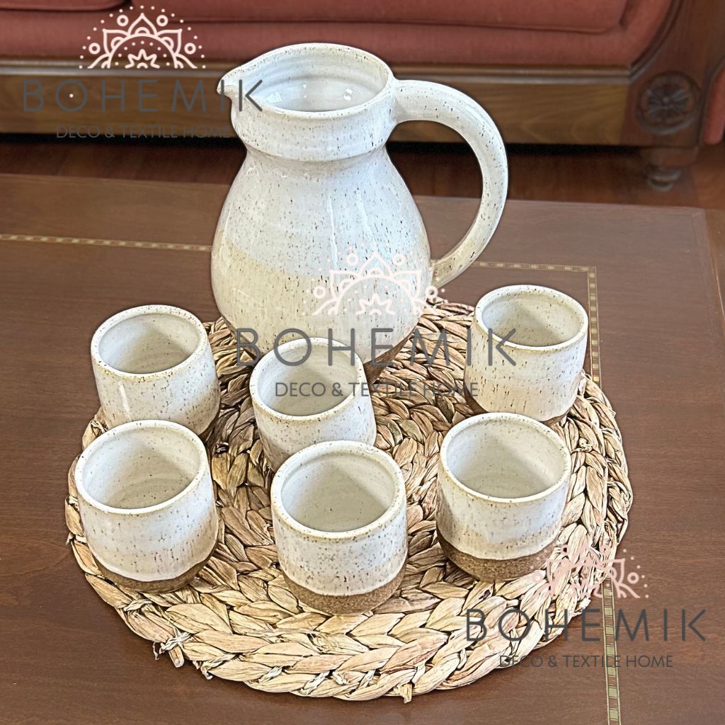 Set Jarra y seis Vasos Ceramica para Pisco Sour Café Tierra