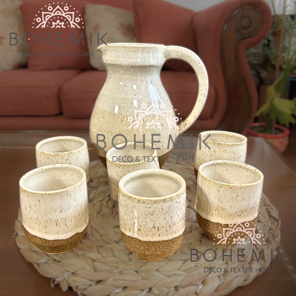 Set Jarra y seis Vasos Ceramica para Pisco Sour Café Tierra