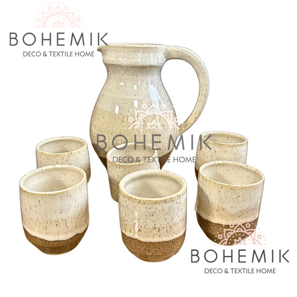 Set Jarra y seis Vasos Ceramica para Pisco Sour Café Tierra