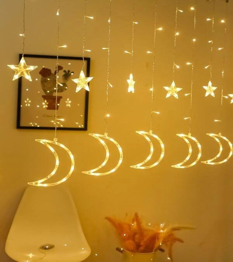 Luz led cortina con 138 lunas y estrellas