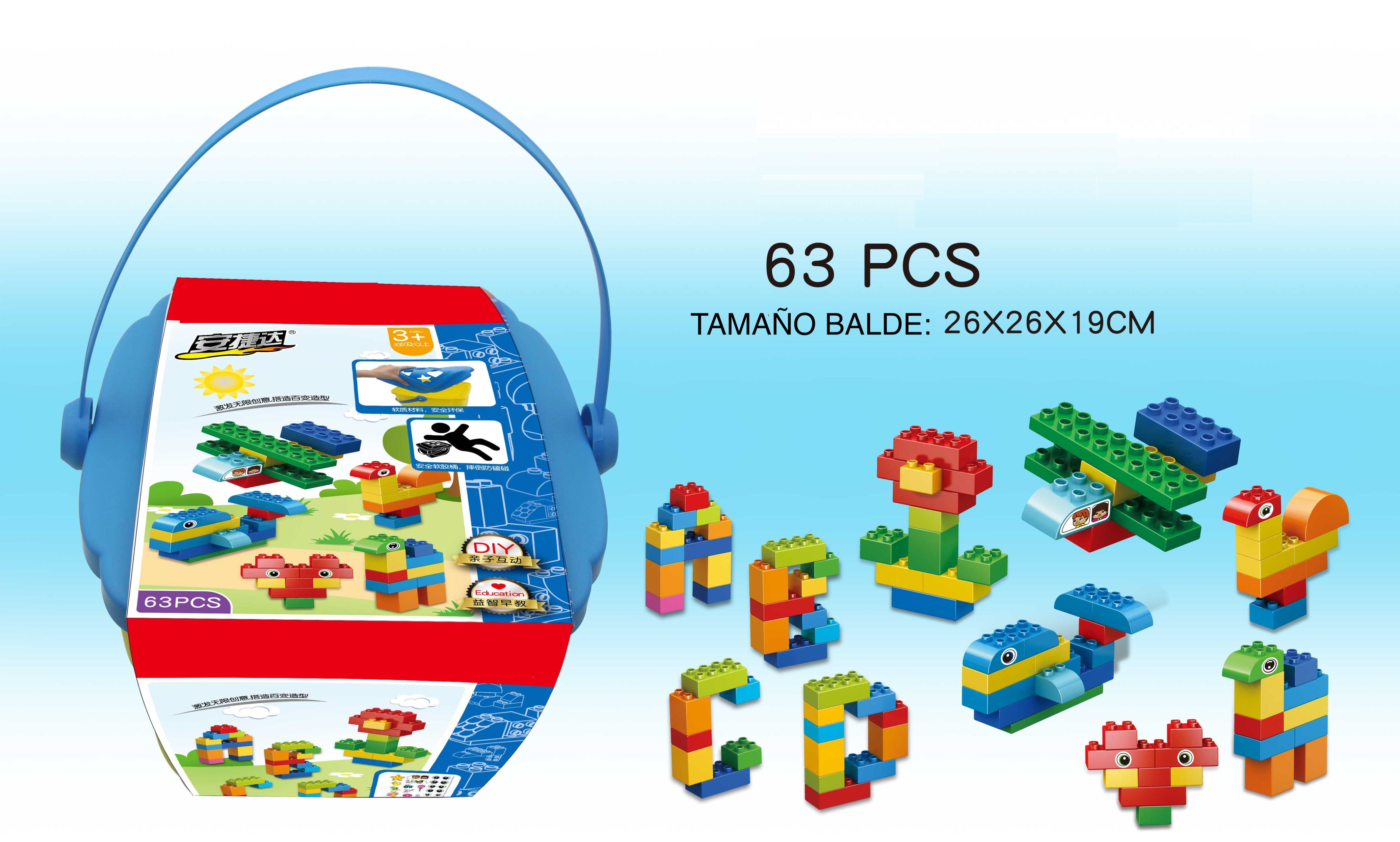 Bloques Construcción (Building Blocks), 63 Piezas con balde