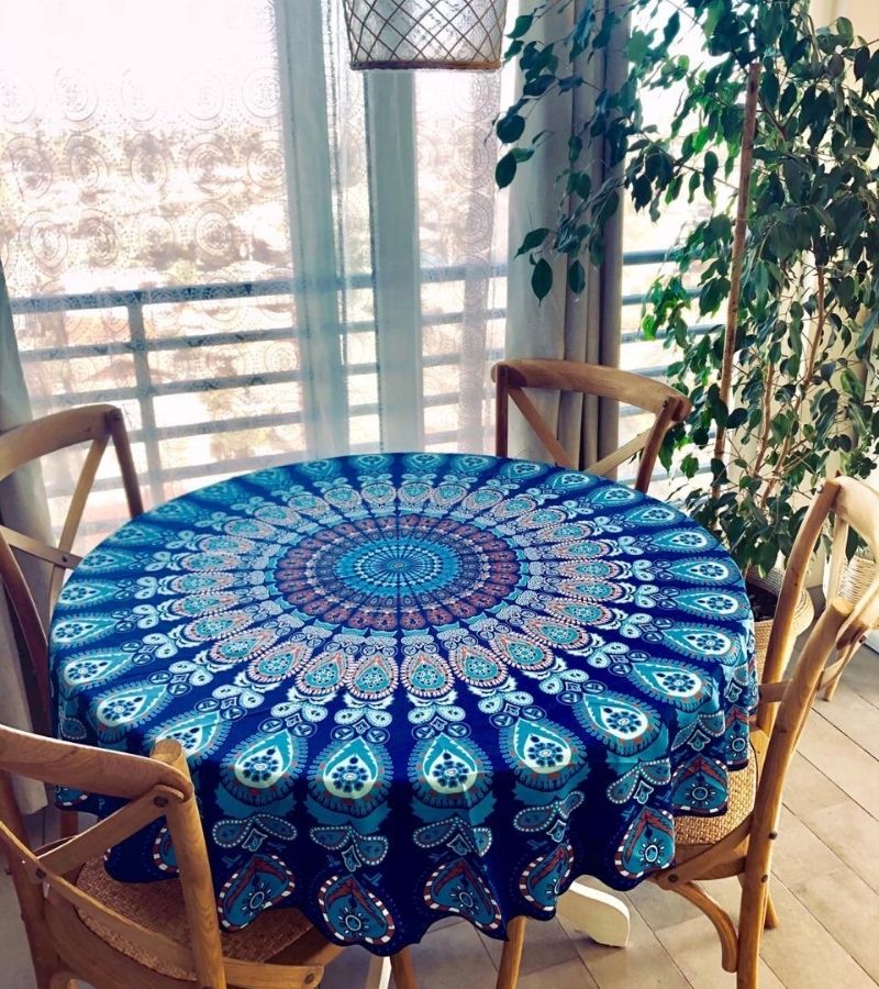 Mantel azul redondo mandala
