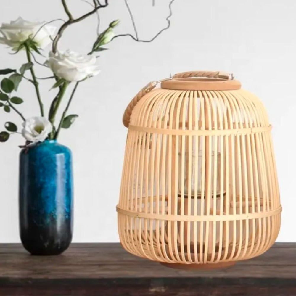 Lámpara porta velas de mesa de bambú boho