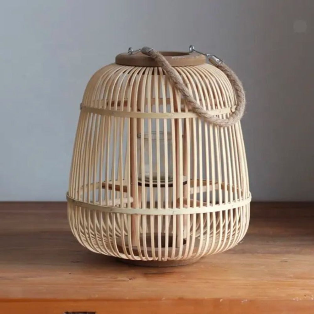 Lámpara porta velas de mesa de bambú boho