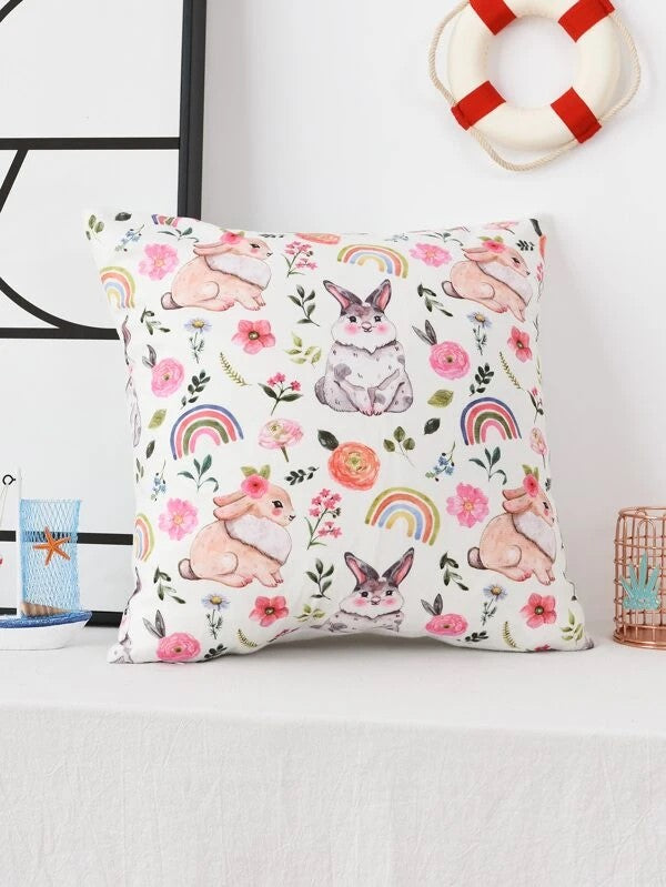Cojín Estampado Arcoiris y Conejos
