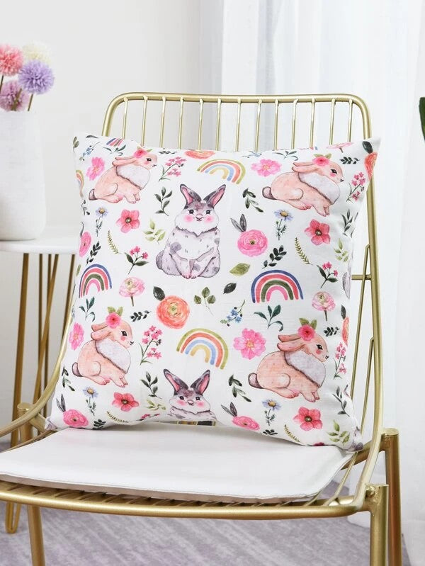 Cojín Estampado Arcoiris y Conejos