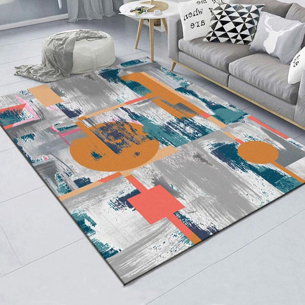 Alfombra Rectangular Abstracta Urbana Tonos Grises y Cálidos – 160 cm x 230 cm