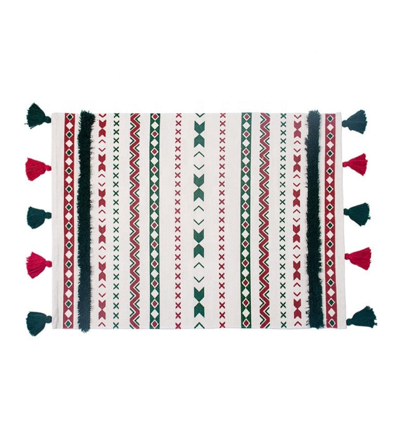 Alfombra Navidad Bordada Vivos Verde con Borlas