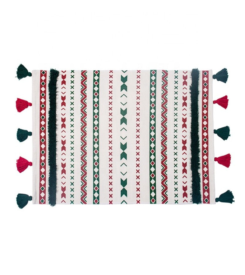 Pack Deco Navidad, incluye 2 Fundas Cojin y 2 Alfombras Franjas Verde