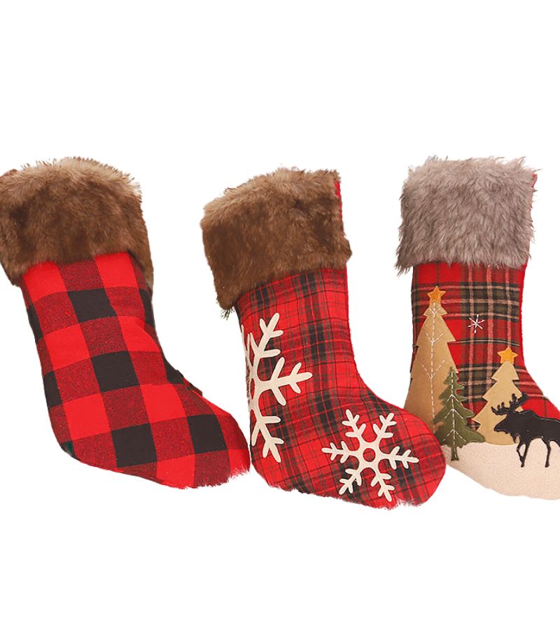 Pack 3 Botas de Navidad Escocés con Piel 47 cm x 26 cm