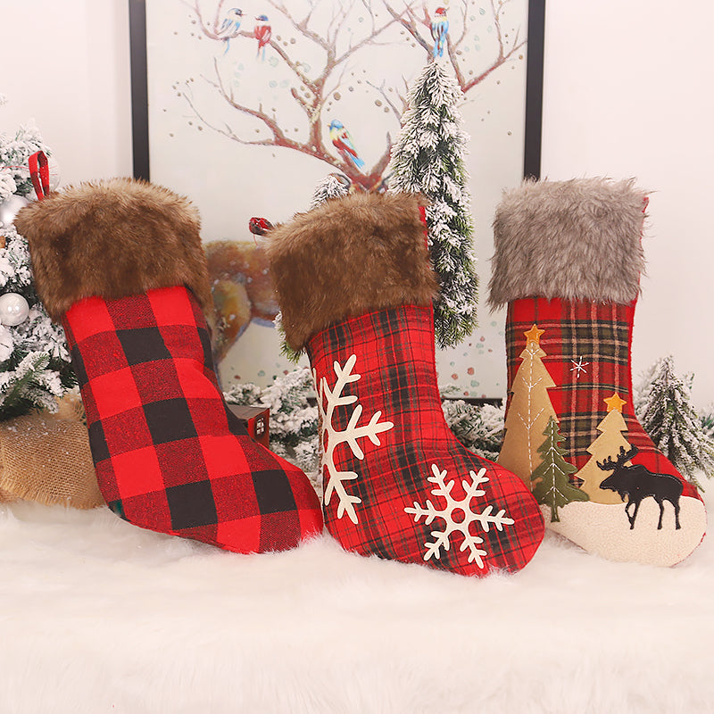 Pack 3 Botas de Navidad Escocés con Piel 47 cm x 26 cm