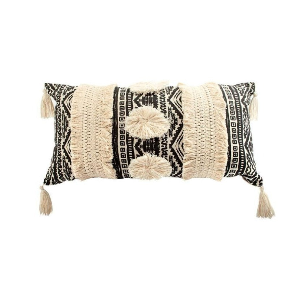 Cojín Bordado Boho Pompones y Borlas