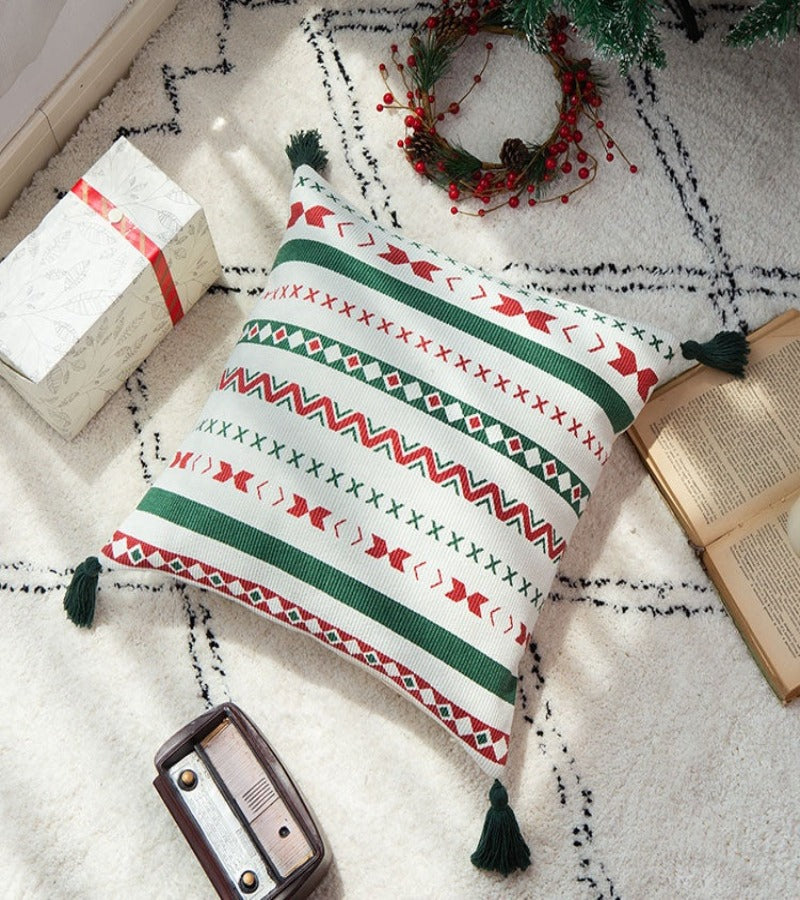 Pack Deco Navidad, incluye 2 Fundas Cojin y 2 Alfombras Franjas Verde