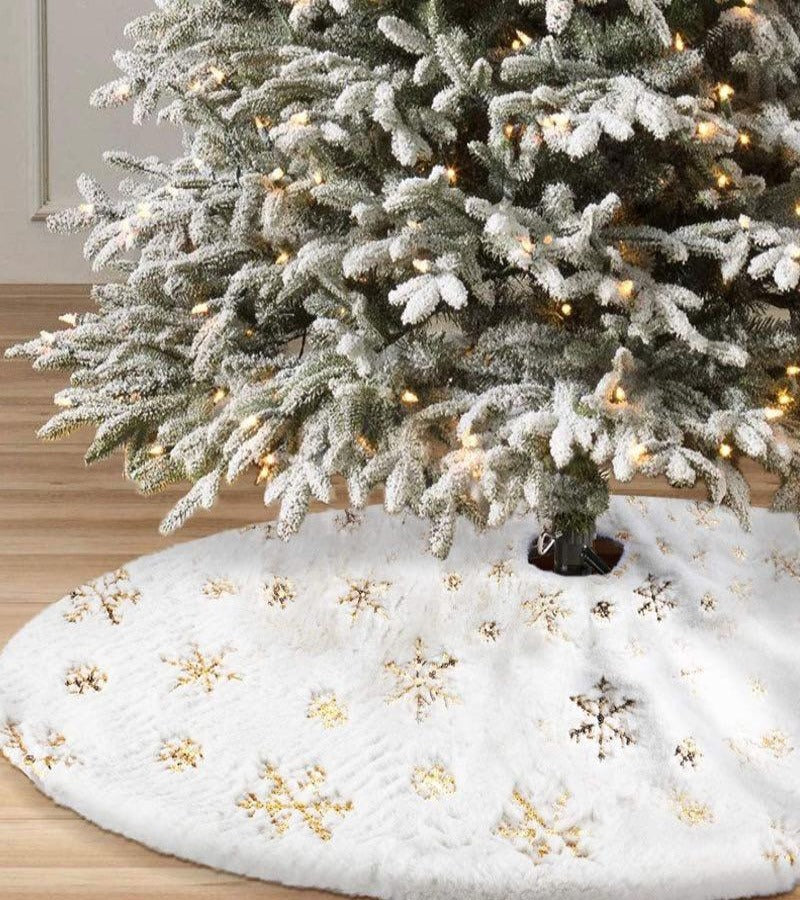 Faldón Arbol Naviidad Blanco Bordado Copo de Lentejuela 115 cm