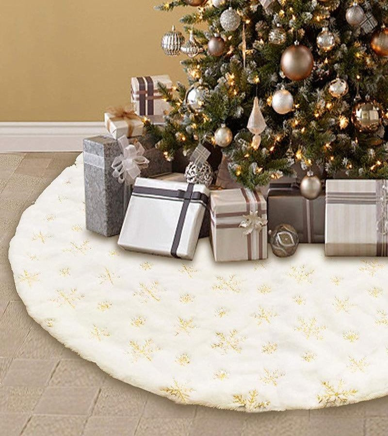 Faldón Arbol Naviidad Blanco Bordado Copo de Lentejuela 115 cm