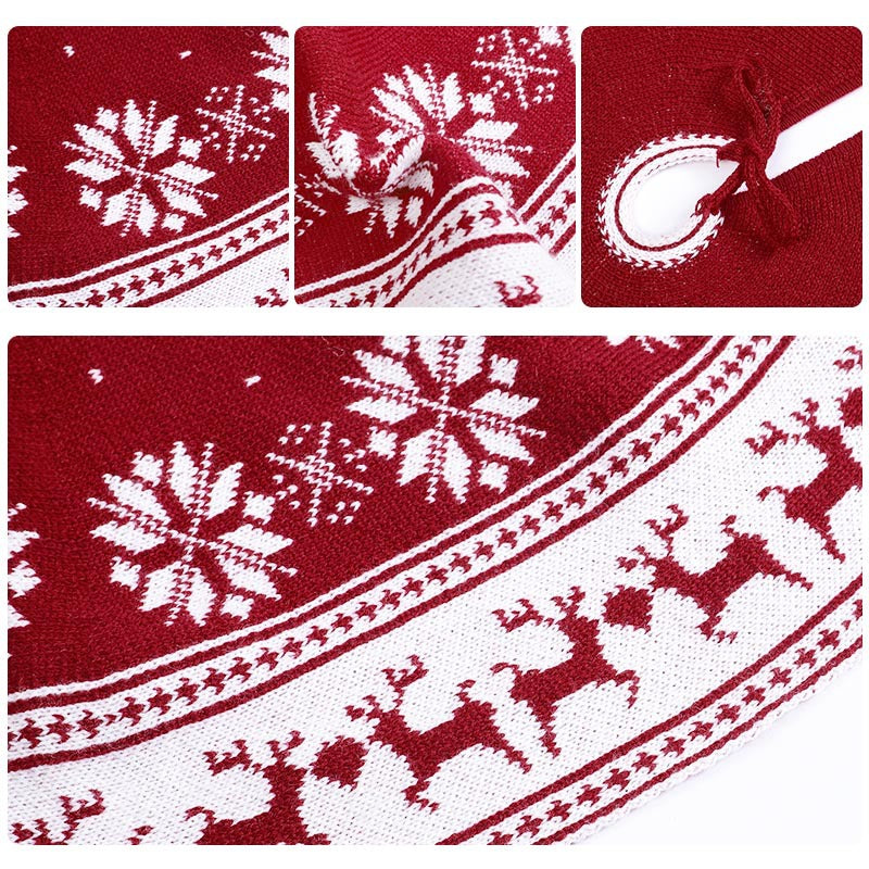 Faldón Boho para Arbol de Navidad Tejido Rojo con Vivos Blancos 120 cm