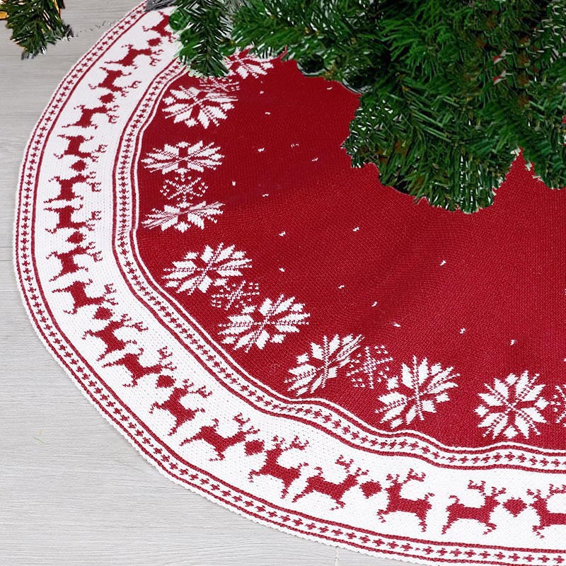 Faldón Boho para Arbol de Navidad Tejido Rojo con Vivos Blancos 120 cm