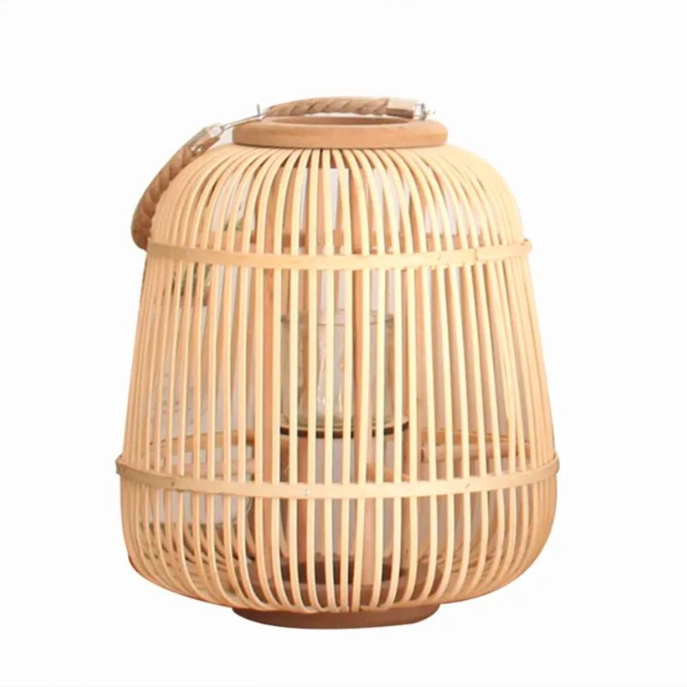 Lámpara porta velas de mesa de bambú boho