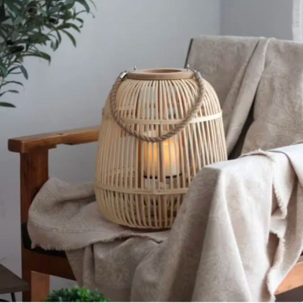 Lámpara porta velas de mesa de bambú boho