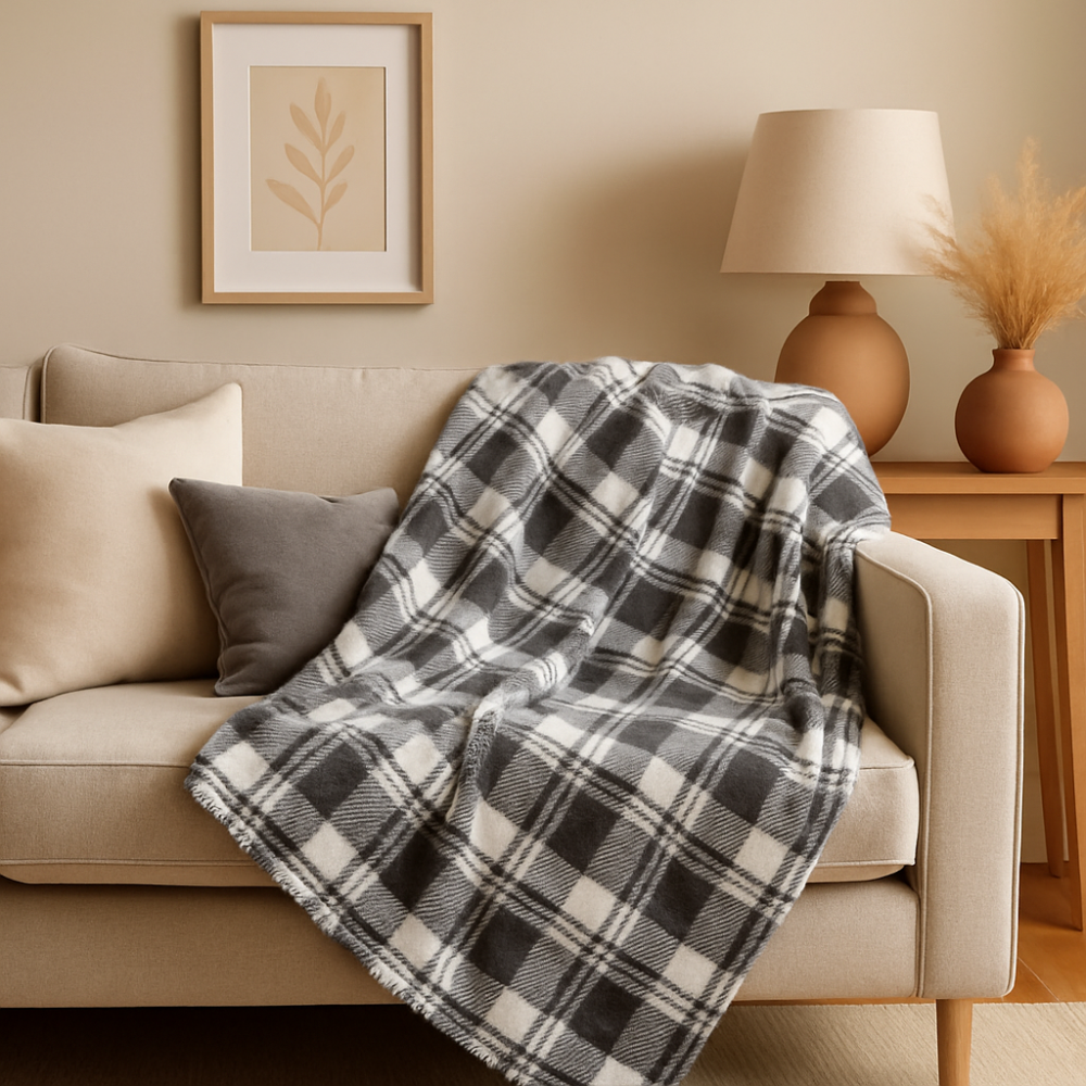 Manta Soft Tartan Gray – Elegancia Clásica y Suavidad Atemporal