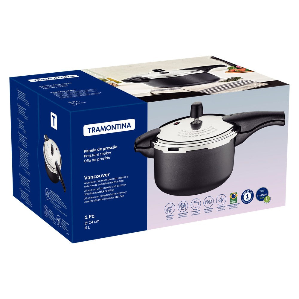 Olla de Presión con Antiadherente 24 cm 6L Grafito Tramontina Vancouver