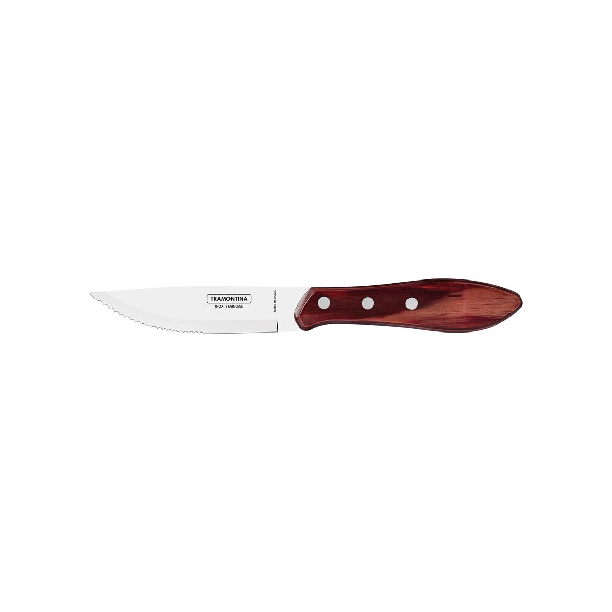 Kit para asado Tramontina con Cubiertos Jumbo de Acero Inoxidable y Mango Rojo Polywood con Tabla y Estuche de Madera, 17 piezas.