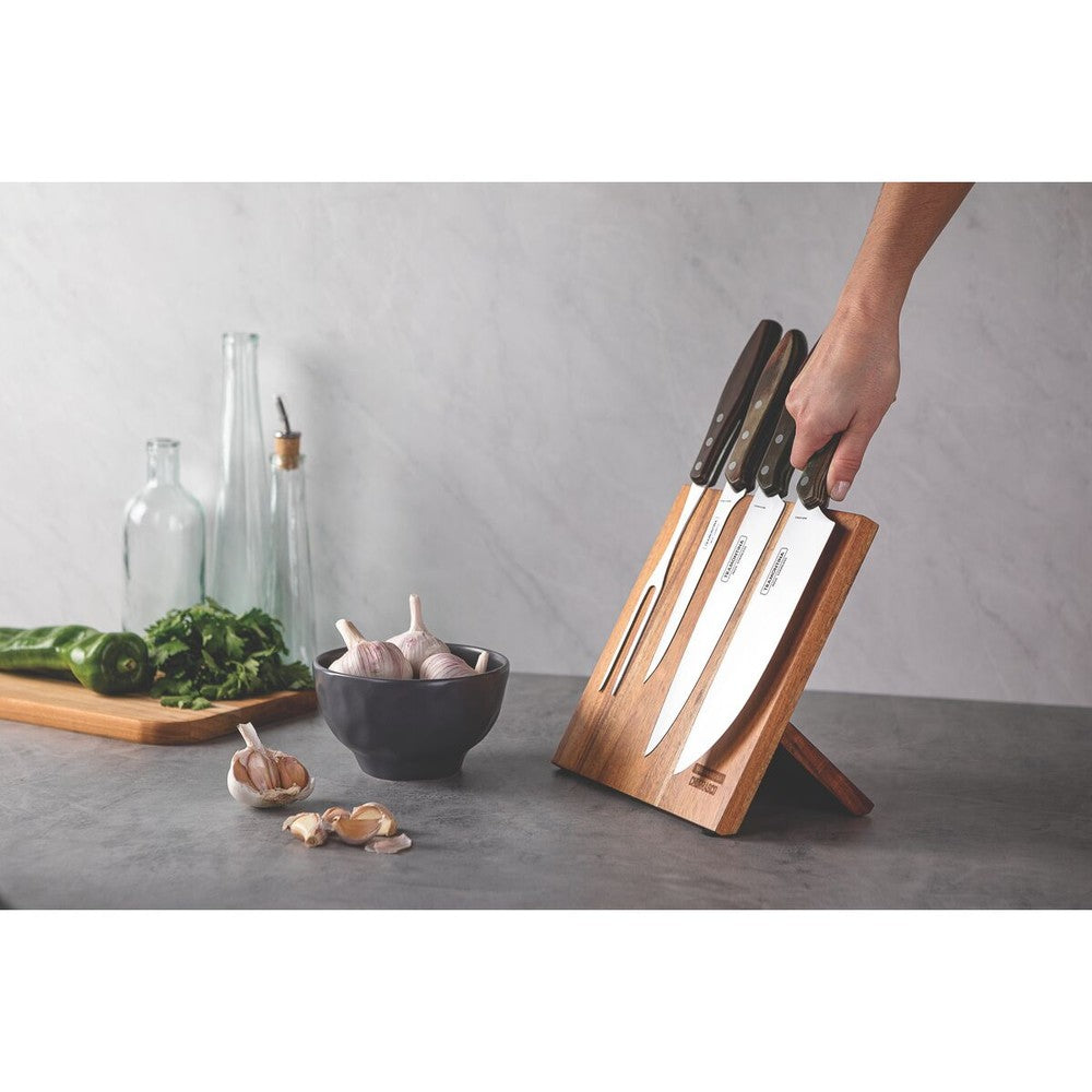 Juego para Asado Tramontina con Láminas de Acero Inoxidable y Mangos de Madera Polywood Castaño 5 Piezas