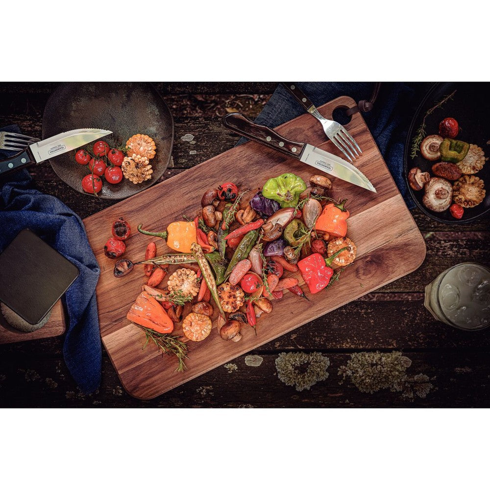 Juego de Cubiertos para Asado Jumbo Tramontina de Acero Inoxidable con Mango Castaño Polywood, 12 piezas.