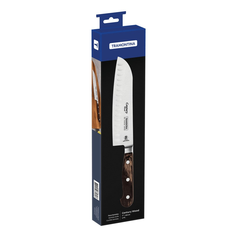 Cuchillo Santoku Tramontina Century Wood con Lámina de Acero Inoxidable y Mango de Madera Tratada Castaño 7"