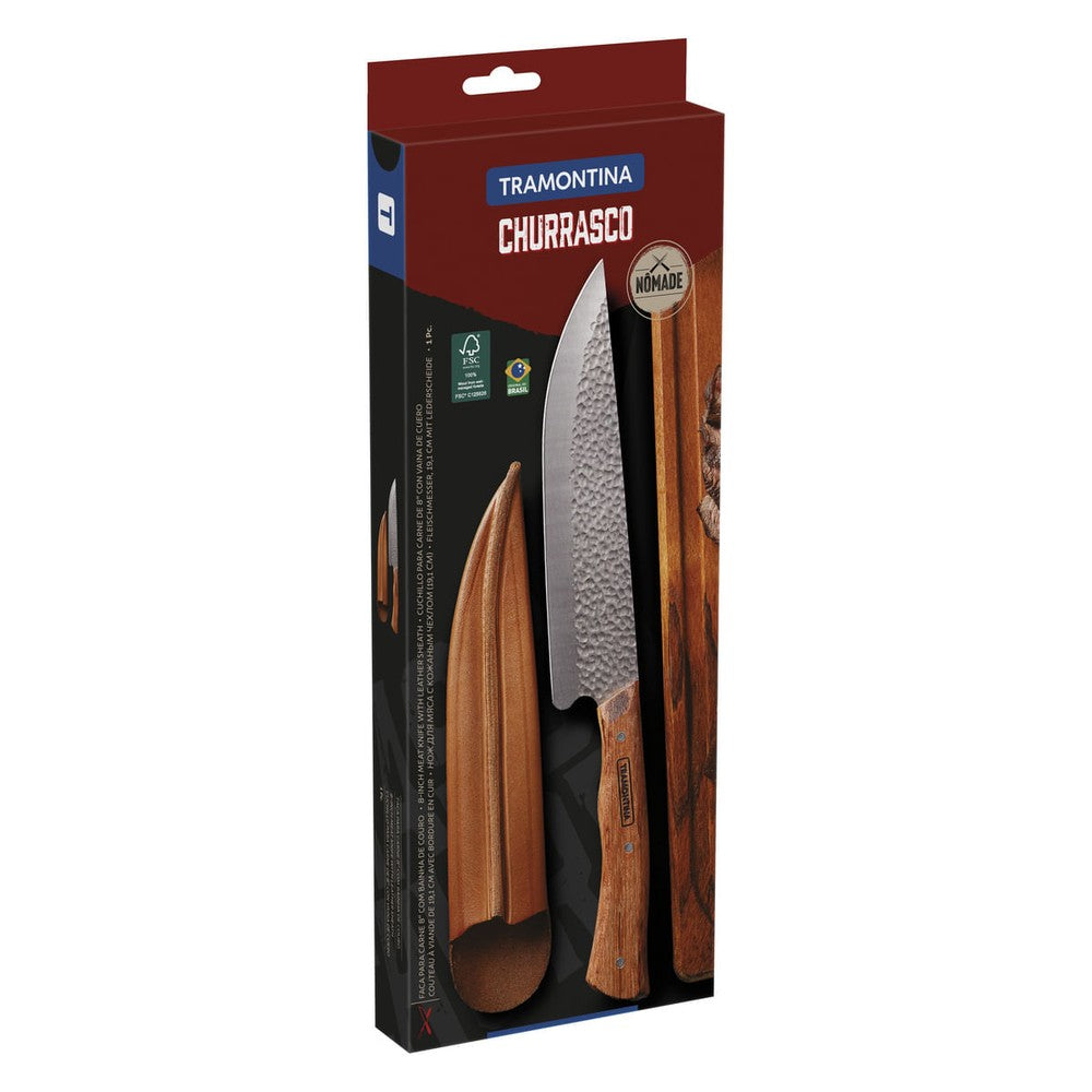 Cuchillo para Carne Tramontina Nômade con Lámina de Acero Inoxidable y Mango de Madera con Vaina de Cuero 8"