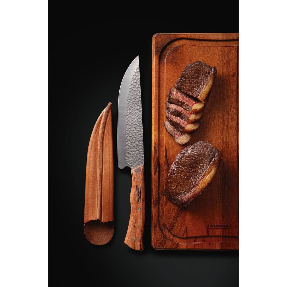 Cuchillo para Carne Tramontina Nômade con Lámina de Acero Inoxidable y Mango de Madera con Vaina de Cuero 8"