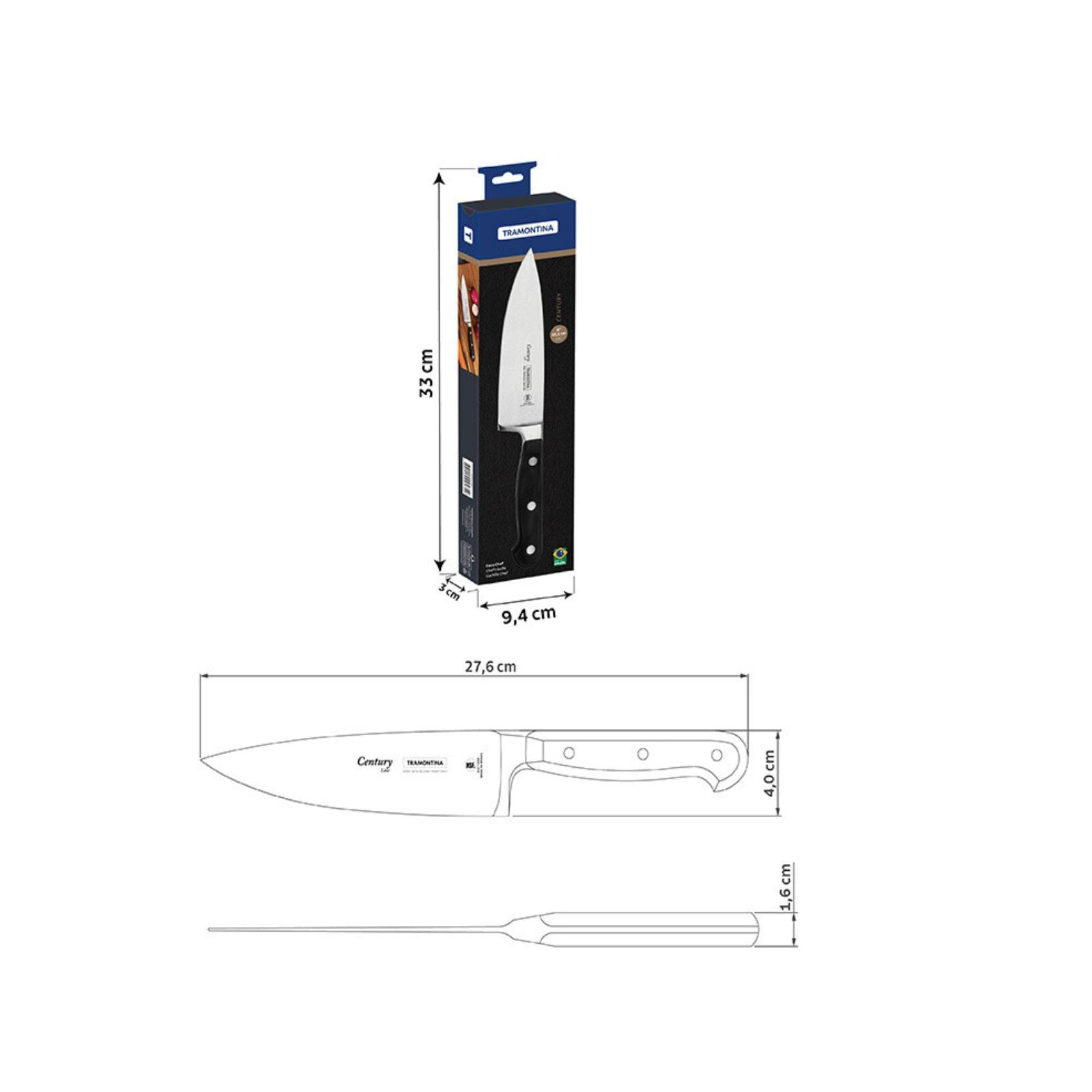 Cuchillo Chef Tramontina Century con Lámina en Acero Inoxidable y Mango en Policarbonato y Fibra de Vidrio 6"