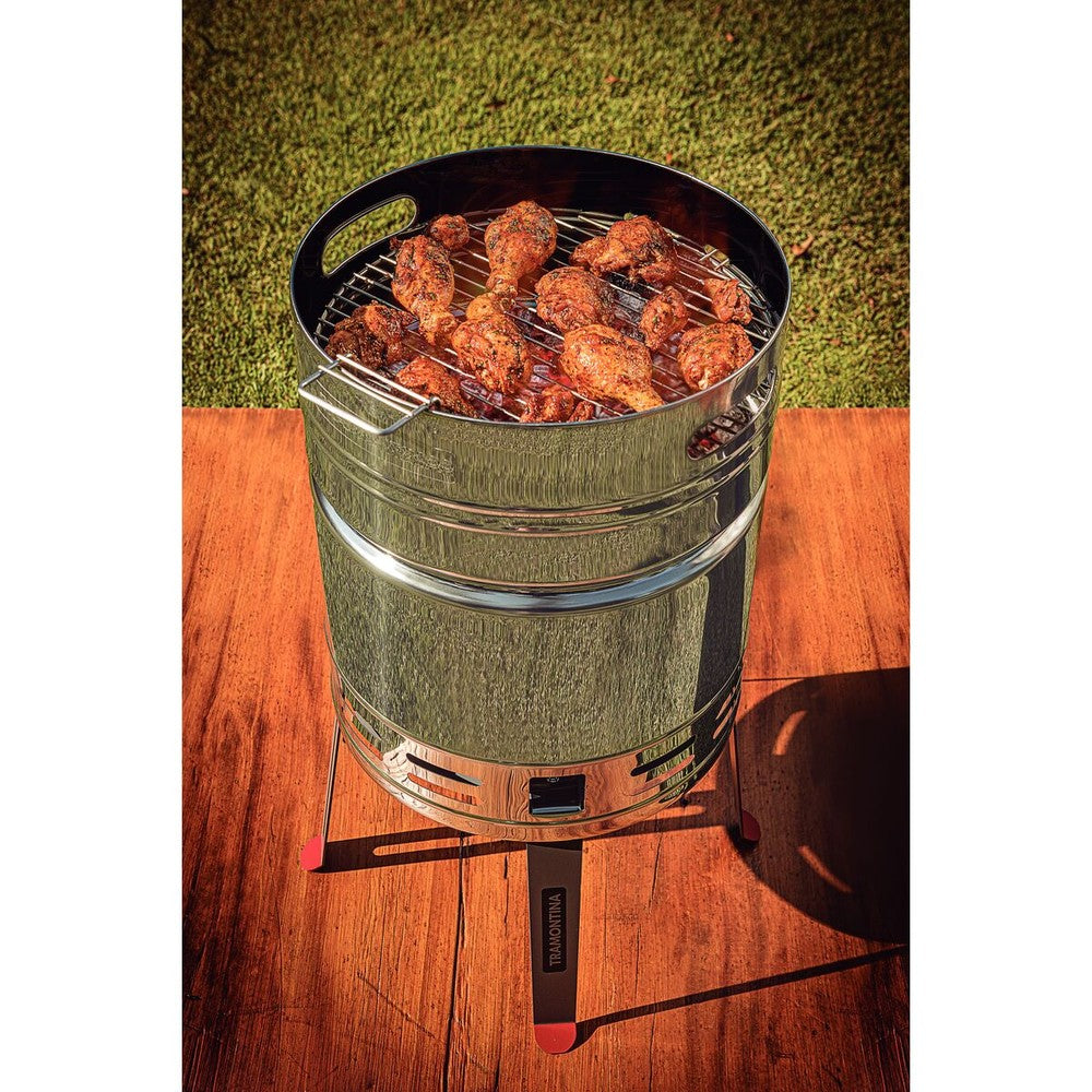 Grill a Carbón Tramontina TCP 400 de Acero Inoxidable con Bandeja para Carbón de Acero Esmaltado