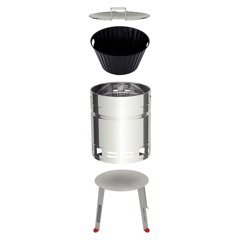 Grill a Carbón Tramontina TCP 400 de Acero Inoxidable con Bandeja para Carbón de Acero Esmaltado
