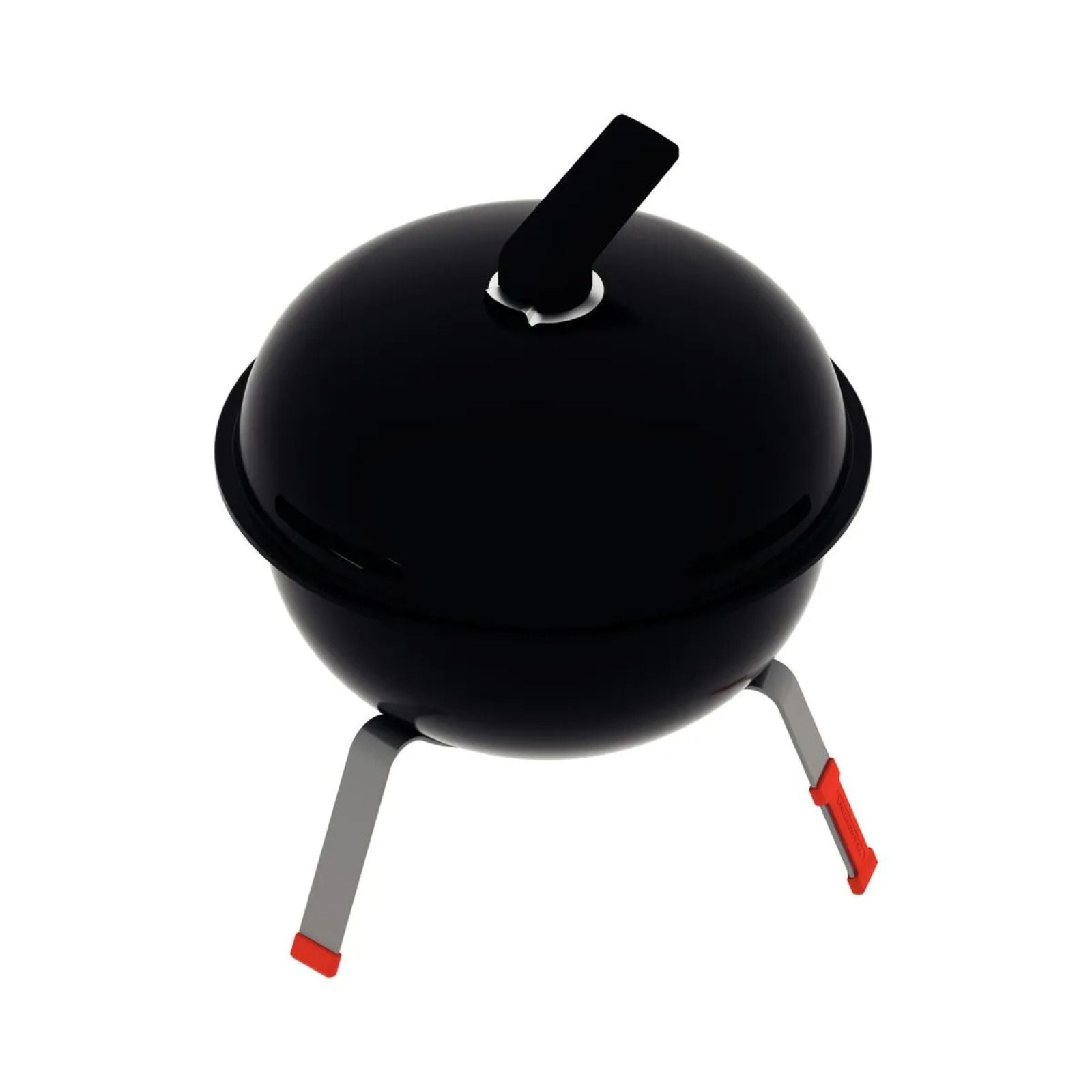 Grill a carbón TCP-320L Tramontina con tapa de acero esmaltado, parrilla y utensilios de acero inoxidable.