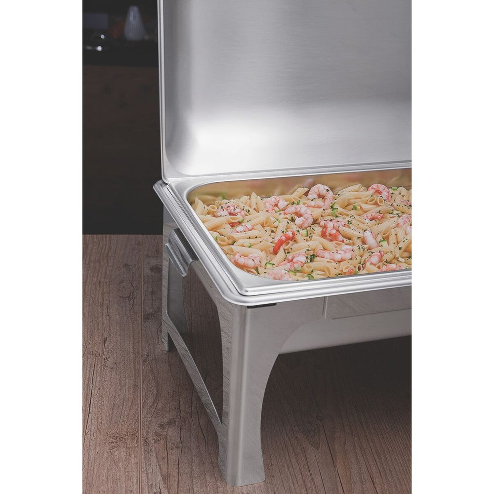 Rechaud rectangular de acero inoxidable baño maría, tapa móvil con brasero y cuba GN 1/1 y 9l Tramontina
