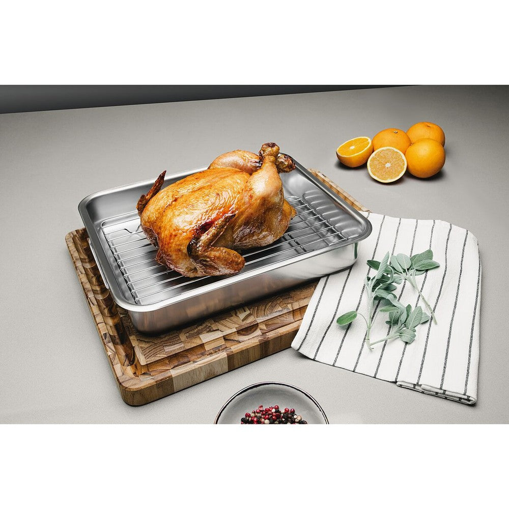 Fuente de hornear Tramontina Service de acero inoxidable con parrilla 39 x 33 cm 6,4 L