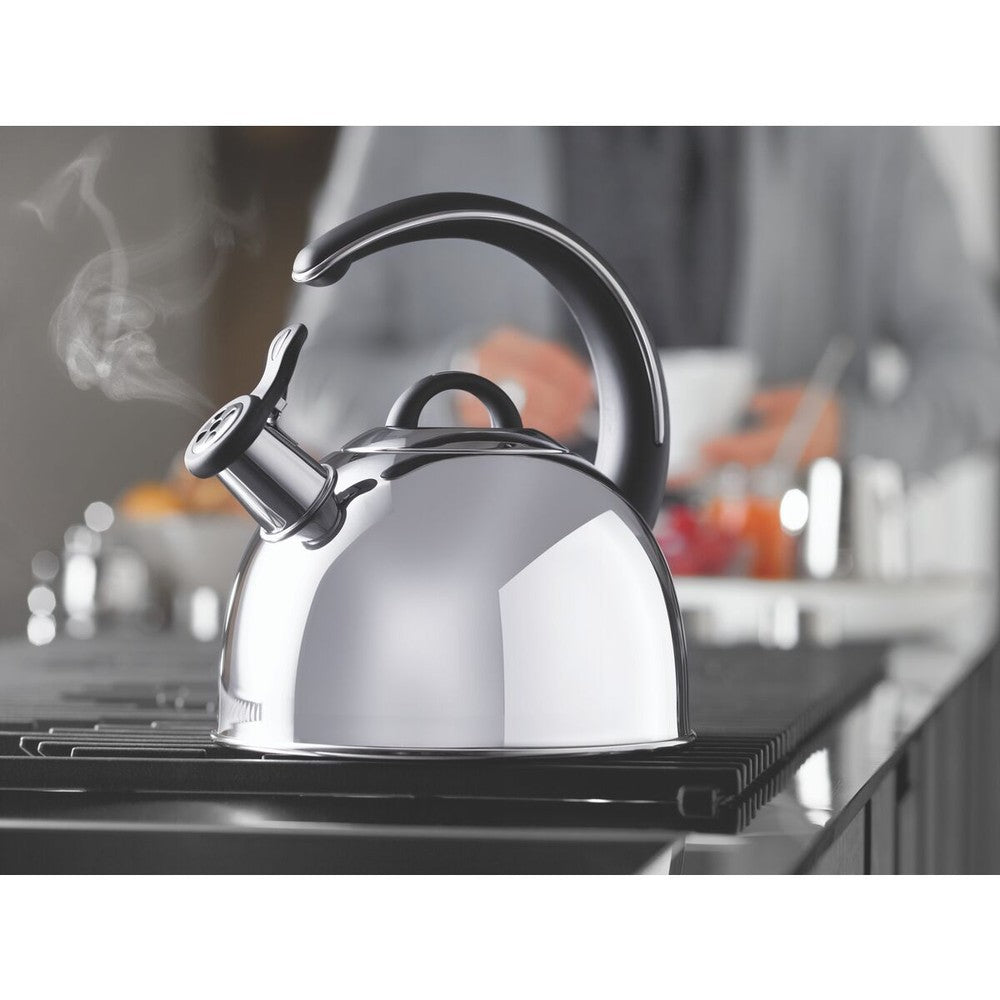 Tetera Tramontina  de acero inoxidable con silbato , fondo triple y mango negro 3,3 L
