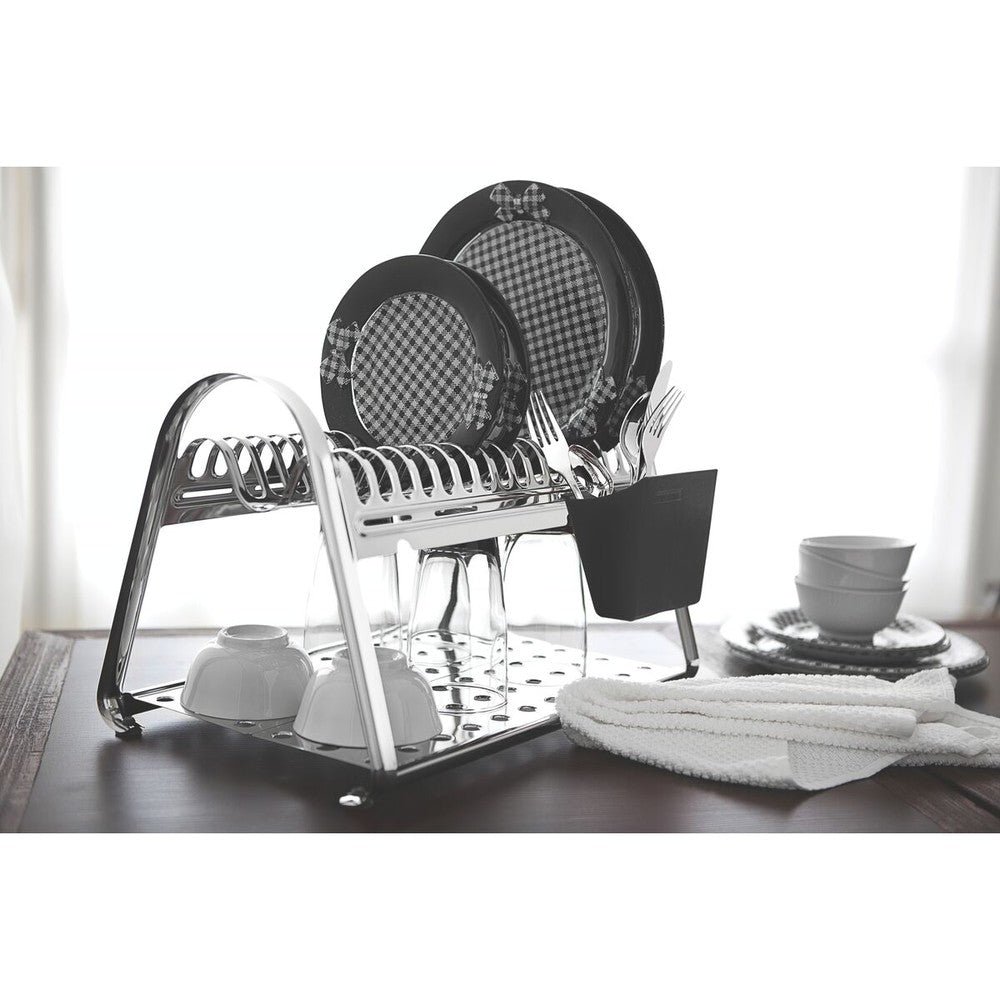 Escurridor de platos Tramontina Plurale de acero inoxidable con porta cubiertos negro