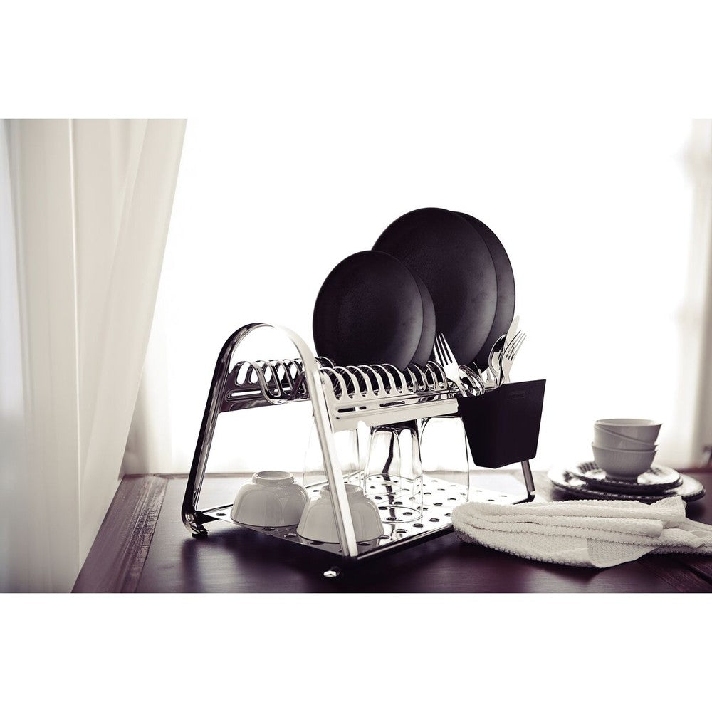 Escurridor de platos Tramontina Plurale de acero inoxidable con porta cubiertos negro