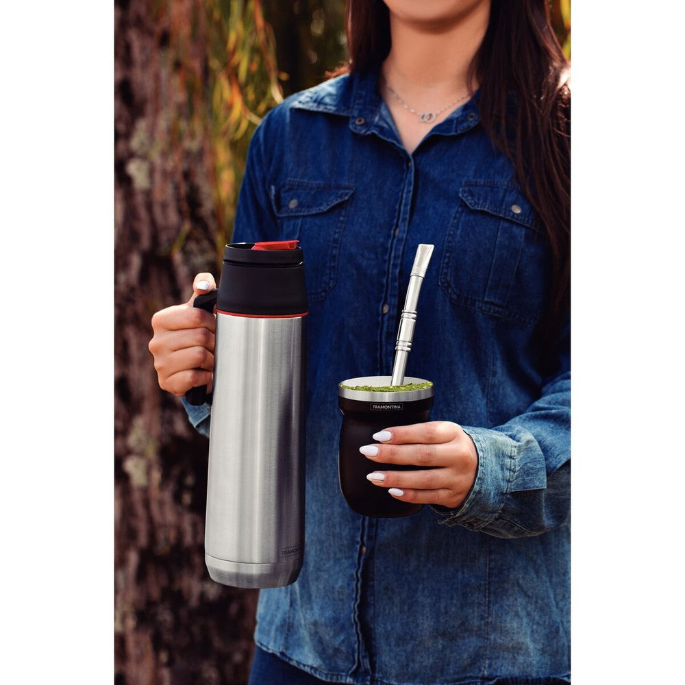 Termo con sifón Exata de acero inoxidable con ampolla de acero 1 L Tramontina