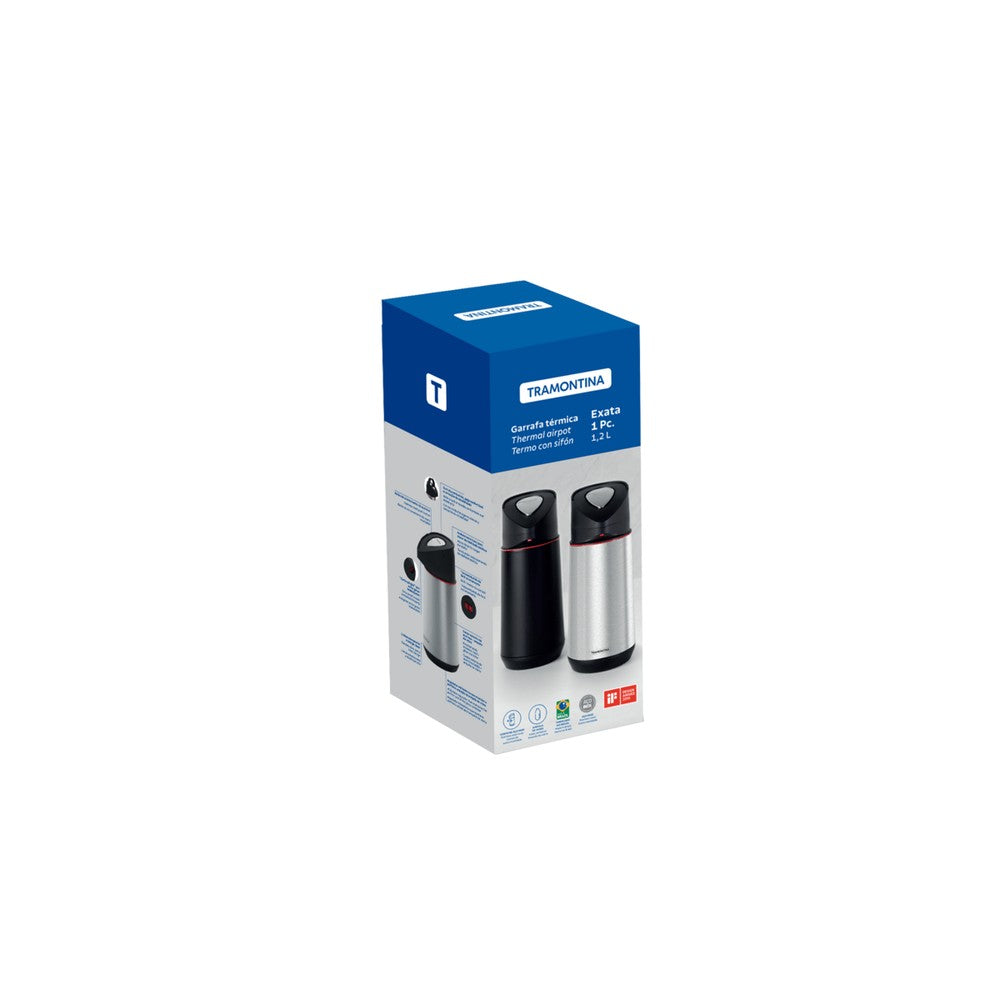 Termo con sifón Tramontina Exata de acero inoxidable con ampolla de vidrio 1,2 L