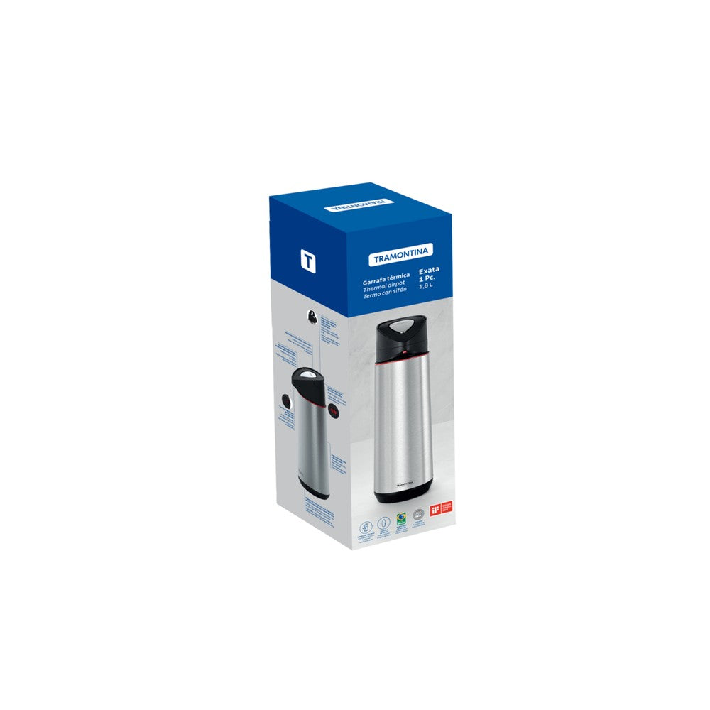 Termo con sifón Tramontina Exata de acero inoxidable con ampolla de vidrio 1,8 L