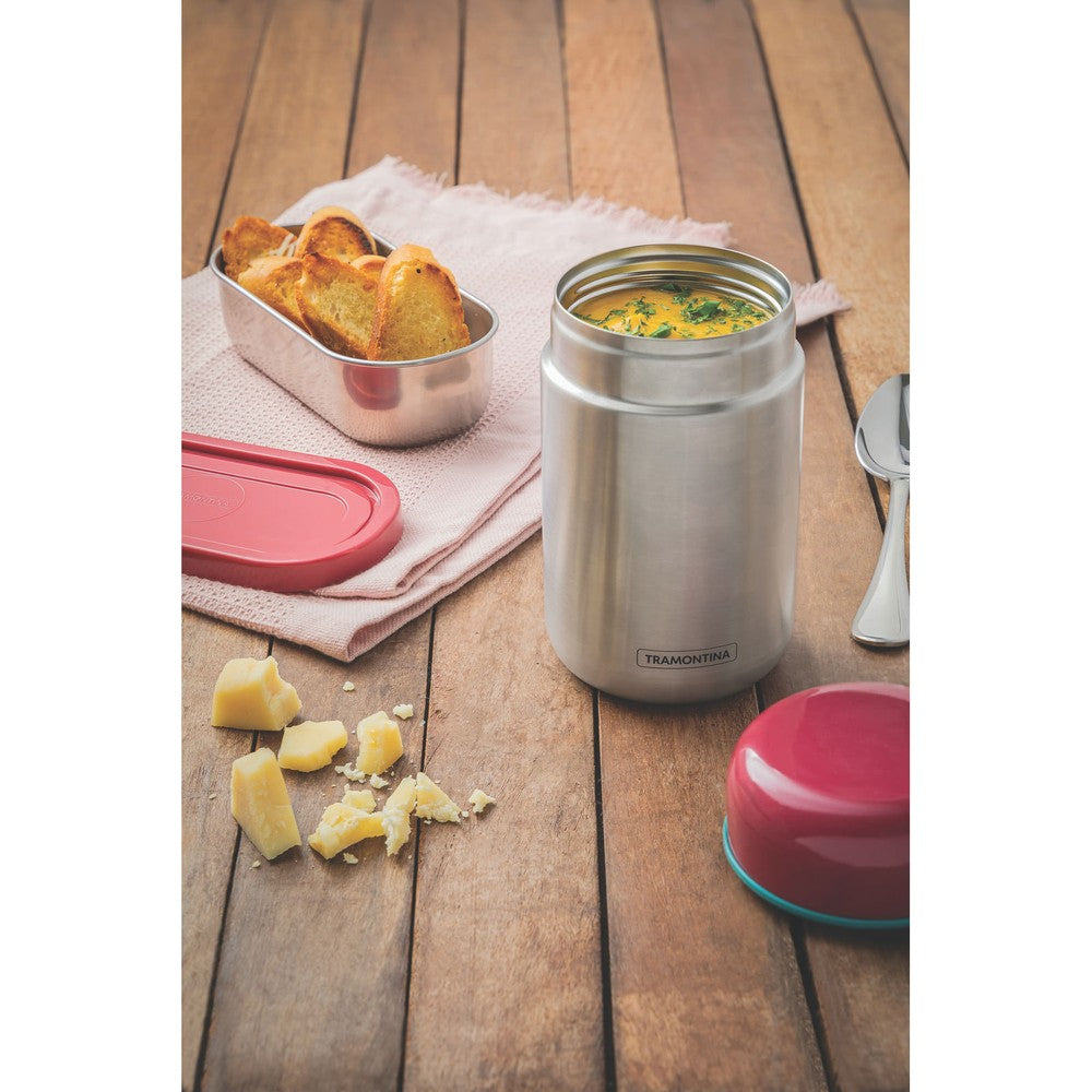 Contenedor térmico de acero inoxidable con tapa rosa de 400 ml Tramontina