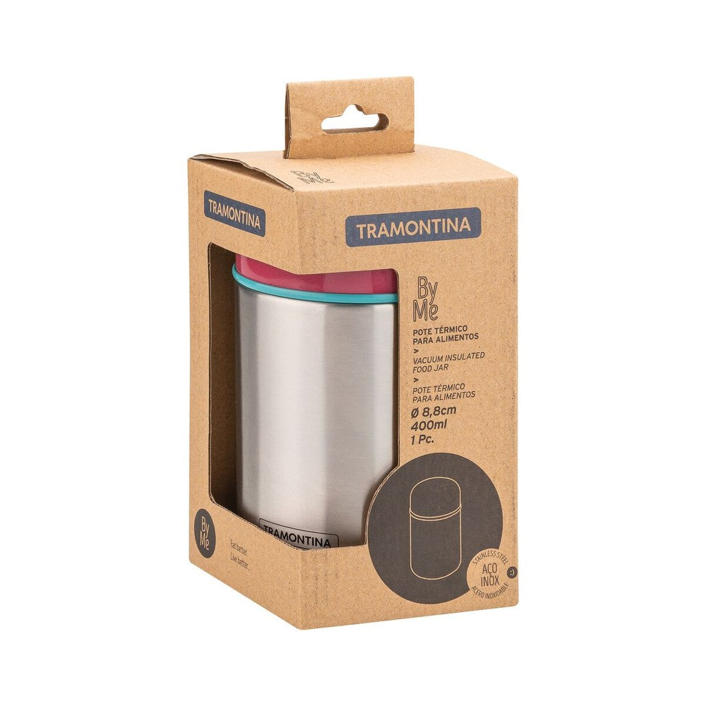 Contenedor térmico de acero inoxidable con tapa rosa de 400 ml Tramontina