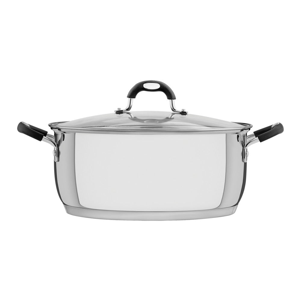 Cacerola rasa Astro Silicone de acero inoxidable con fondo triple y tapa de vidrio de 30 cm y 8,5l Tramontina